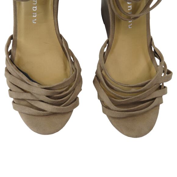 Chinese Laundry Z-Caroline Taupe Suede Wrap Heel Wedges Size 7.5 - Picture 4 of 10